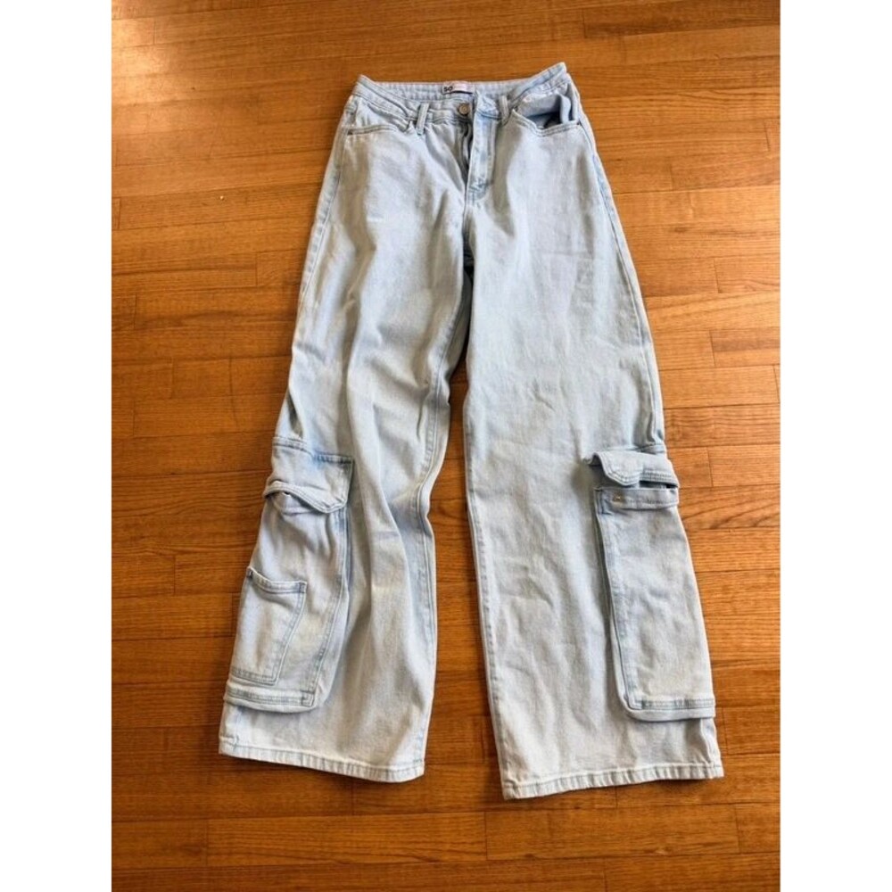 SO Women’s 7/28W Blue Wide Leg Barrell Denim Jeans BIG Cargo Pockets